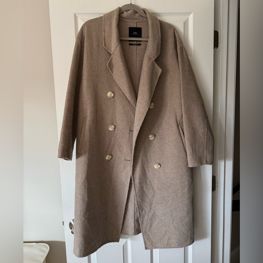 Zara Beige Double-Breasted Coat